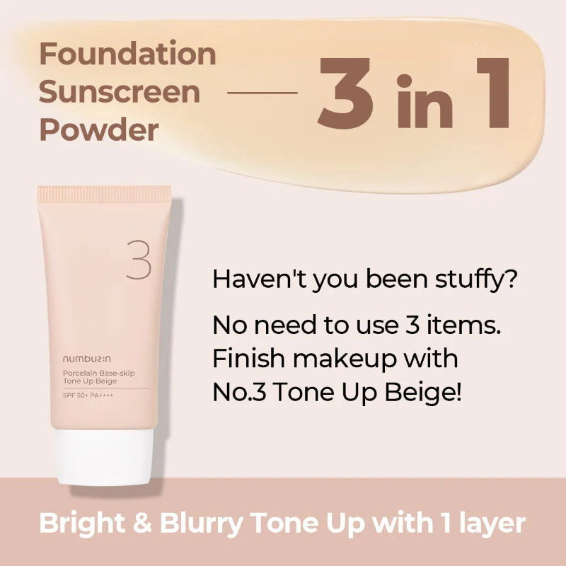 Numbuzin - No.3 Porcelain Base-skip Tone Up Beige SPF50+